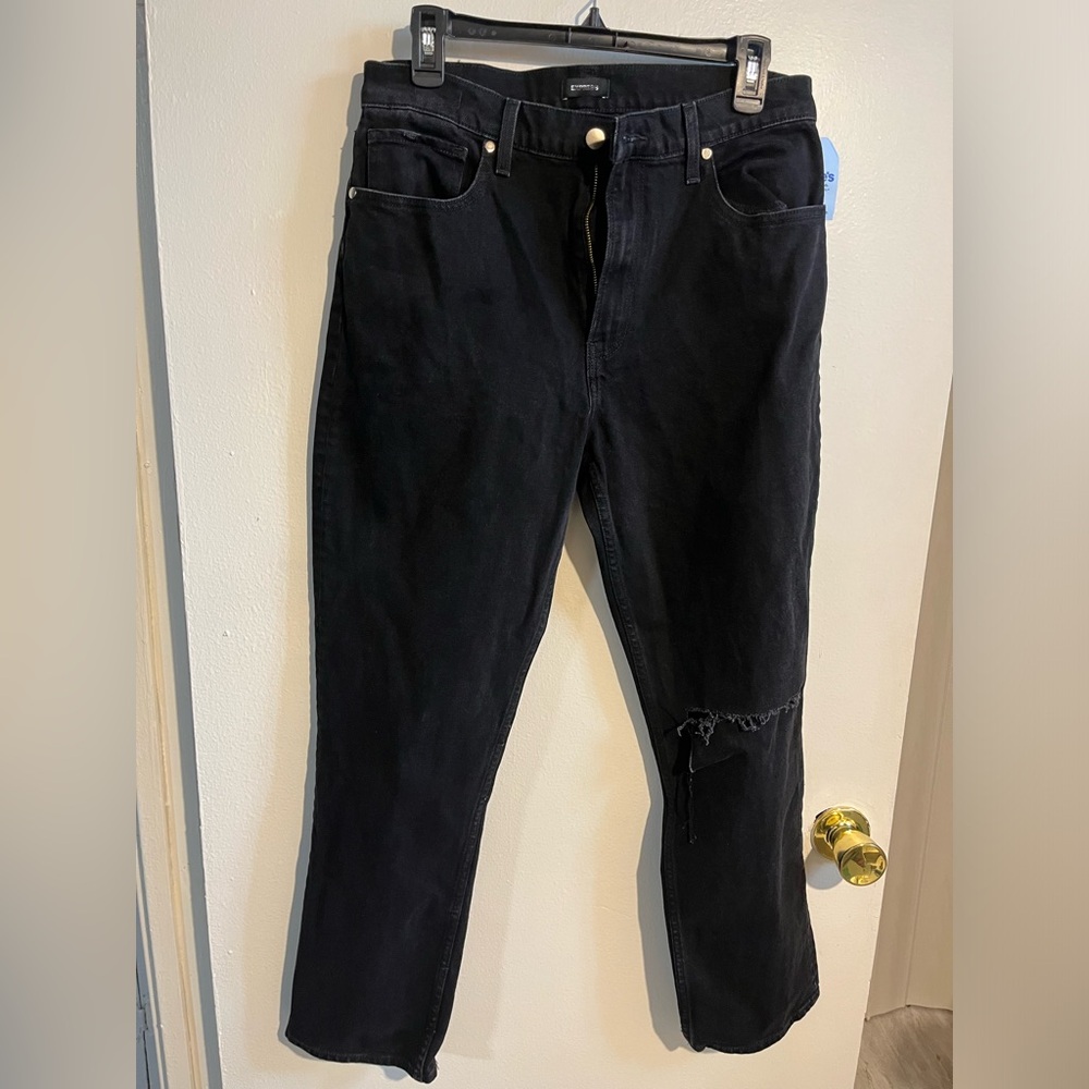 Express Black Distressed Super High Rise Jeans Size 10R   Make An Offer